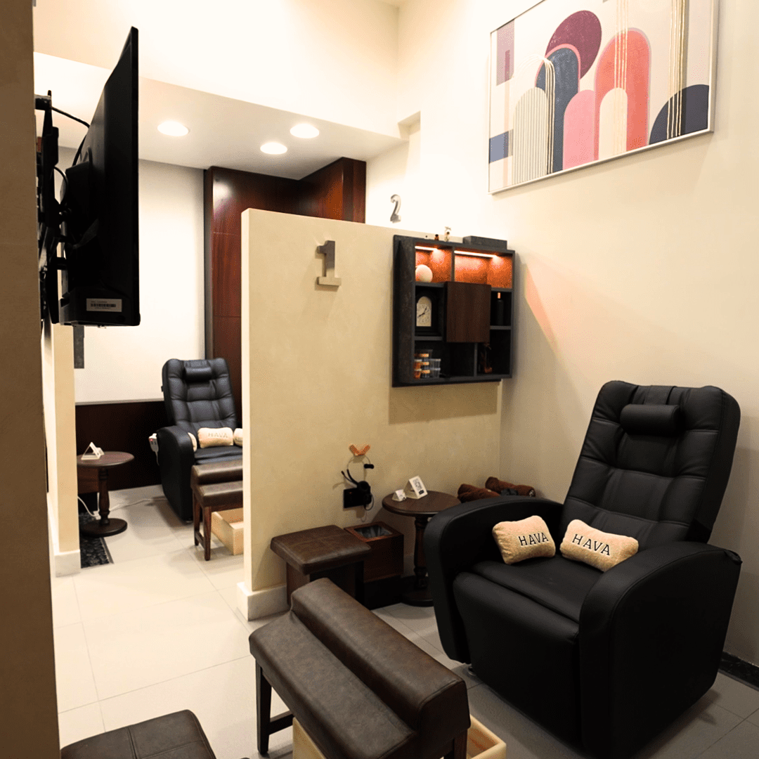 Men's manicure and pedicure lounge at Hava Gents Salon Jumeirah Dubai