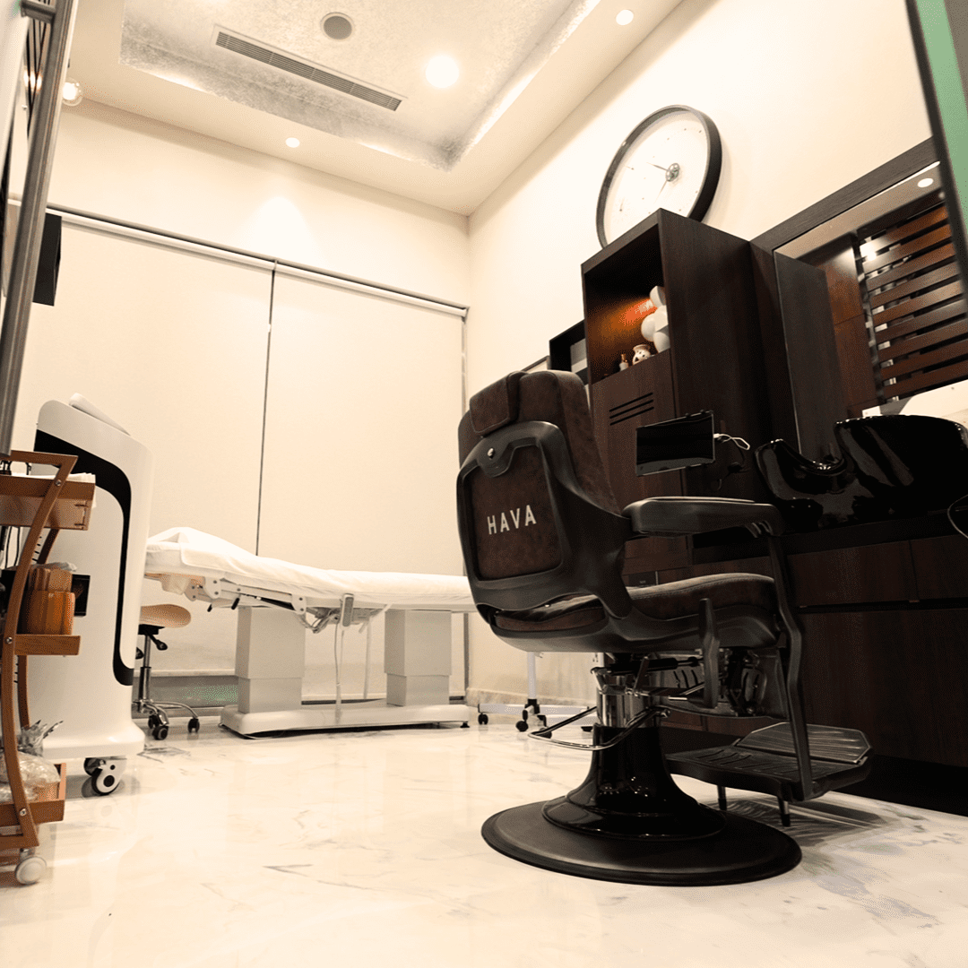 Men's facial and skincare treatment room at Hava Gents Salon Jumeirah Dubai